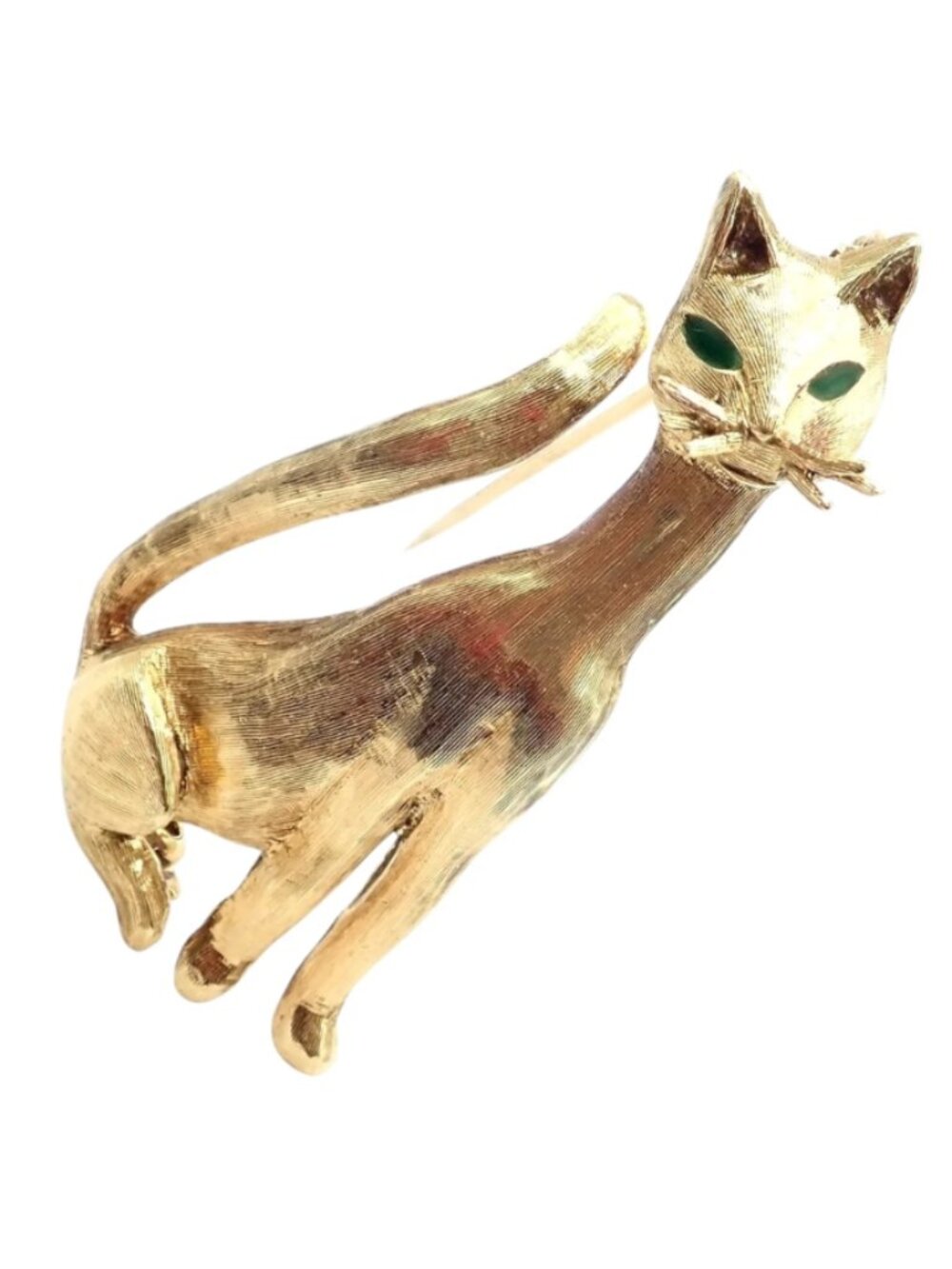 Authentic! Tiffany & Co 18k Yellow Gold Emerald Cat Pin Brooch - Picture 1 of 12